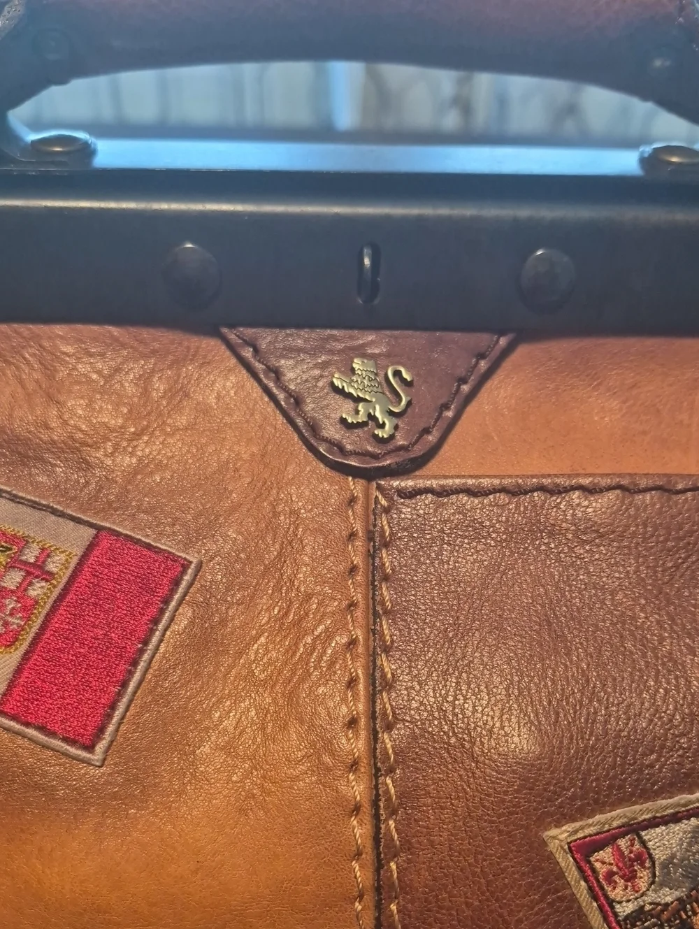 Two-Tone Brown Leather Satchel with Top Handle